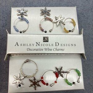 Decorative Wine Charms Set Ashley Nicole Designs Snowflakes Christmas Tree Retro